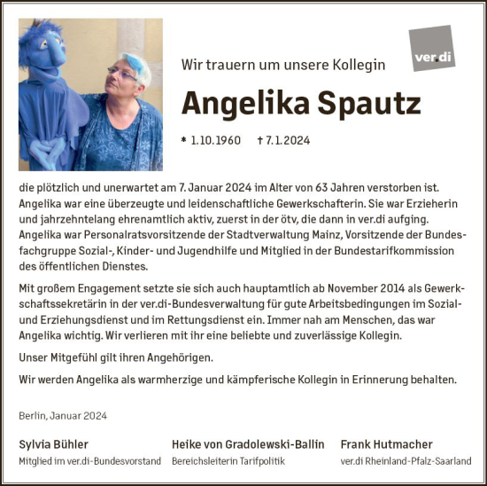 Traueranzeige von Angelika Spautz von Allgemeine Zeitung Mainz