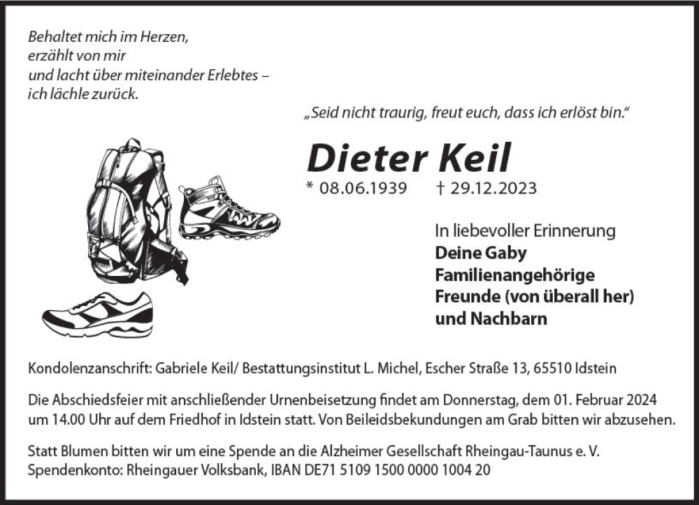  Traueranzeige für Dieter Keil vom 27.01.2024 aus Idsteiner Land/Untertaunus