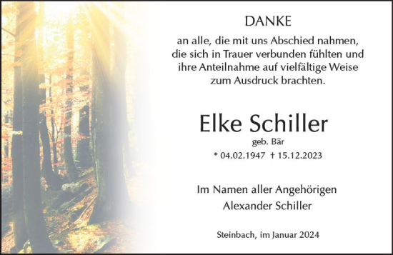 Traueranzeige von Elke Schiller von Odenwälder Echo