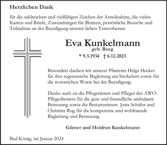Traueranzeige von Eva Kunkelmann von Odenwälder Echo