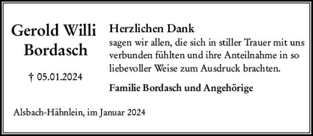  Traueranzeige für Gerold Willi Bordasch vom 27.01.2024 aus Darmstädter Echo