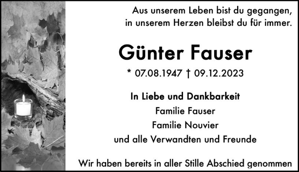  Traueranzeige für Günter Fauser vom 06.01.2024 aus Darmstädter Echo