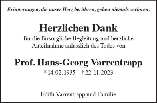 Traueranzeige von Hans-Georg Varrentrapp von Darmstädter Echo