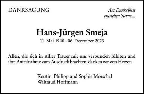 Traueranzeige von Hans-Jürgen Smeja von Rüsselsheimer Echo