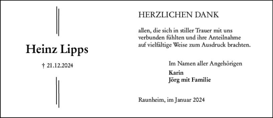 Traueranzeige von Heinz Lipps von Rüsselsheimer Echo