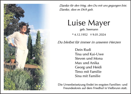 Traueranzeige von Luise Mayer von Odenwälder Echo