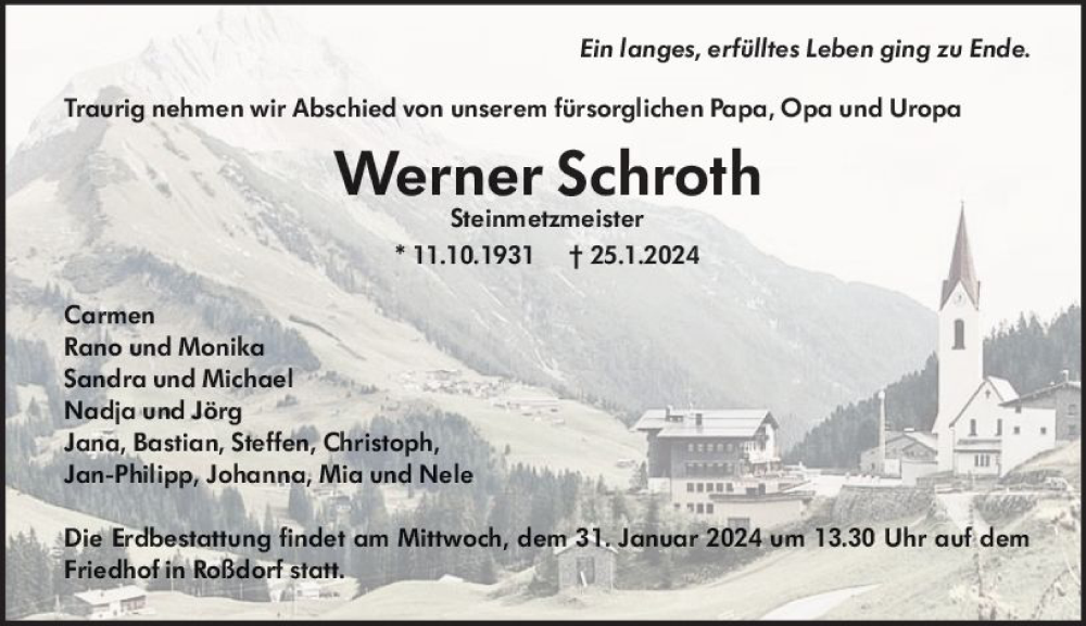  Traueranzeige für Werner Schroth vom 27.01.2024 aus Darmstädter Echo