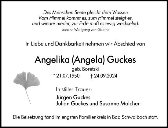 Traueranzeige von Angelika Guckes von Wiesbadener Kurier