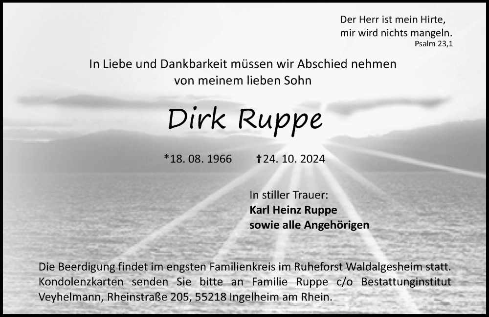  Traueranzeige für Dirk Ruppe vom 26.10.2024 aus Allgemeine Zeitung Rheinhessen-Nahe