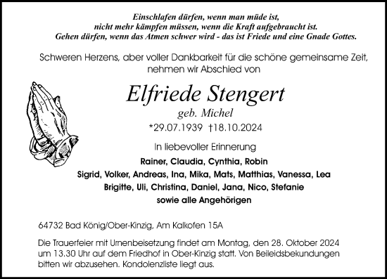 Traueranzeige von Elfriede Stengert von Odenwälder Echo