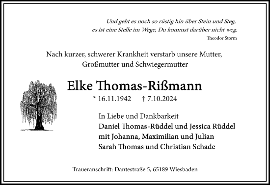 Traueranzeige von Elke Thomas-Rißmann von Wiesbadener Kurier