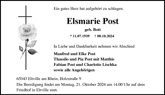 Traueranzeige von Elsmarie Post von Rheingau Kurier