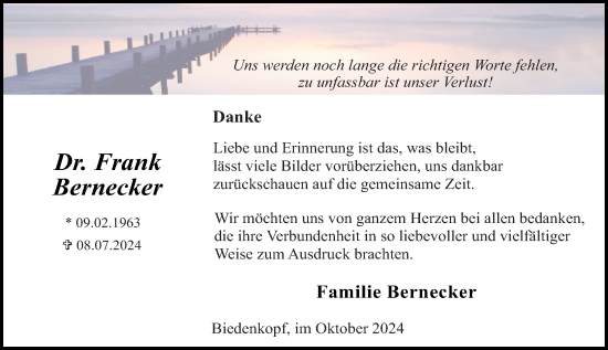 Traueranzeige von Frank Bernecker von Hinterländer Anzeiger