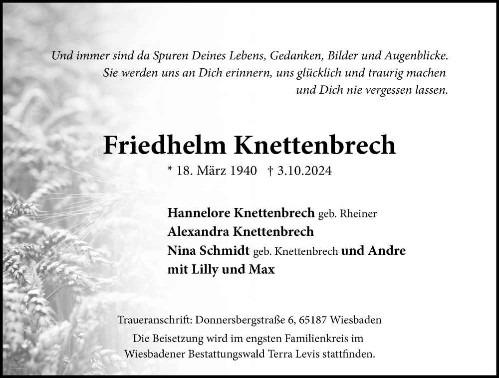  Traueranzeige für Friedhelm Knettenbrech vom 12.10.2024 aus Wiesbadener Kurier