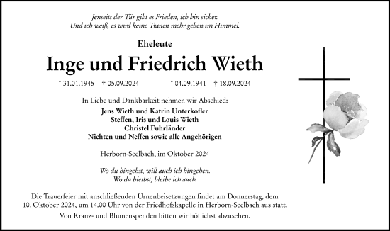 Traueranzeige von Friedrich Wieth von Dill Block