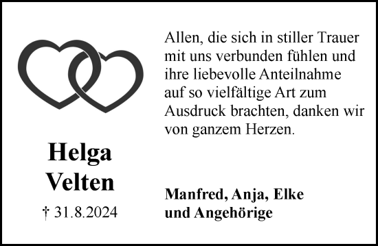 Traueranzeige von Helga Velten von Rüsselsheimer Echo