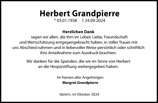 Traueranzeige von Herbert Grandpierre von Idsteiner Land/Untertaunus
