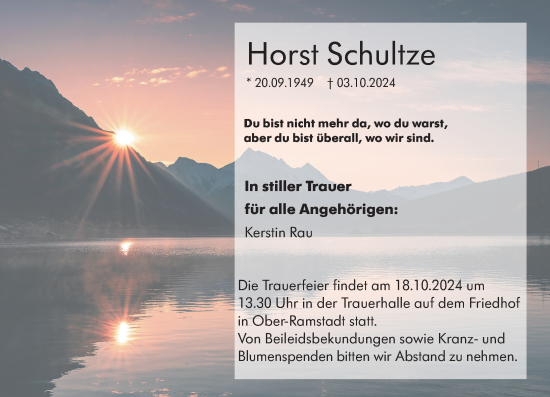 Traueranzeige von Horst Schultze von Darmstädter Echo