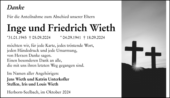 Traueranzeige von Inge Wieth von Dill Block