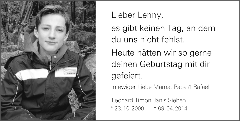  Traueranzeige für Leonard Timon Janis Sieben vom 23.10.2024 aus Allgemeine Zeitung Mainz