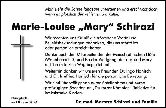 Traueranzeige von Marie-Louise  Schirazi von Darmstädter Echo