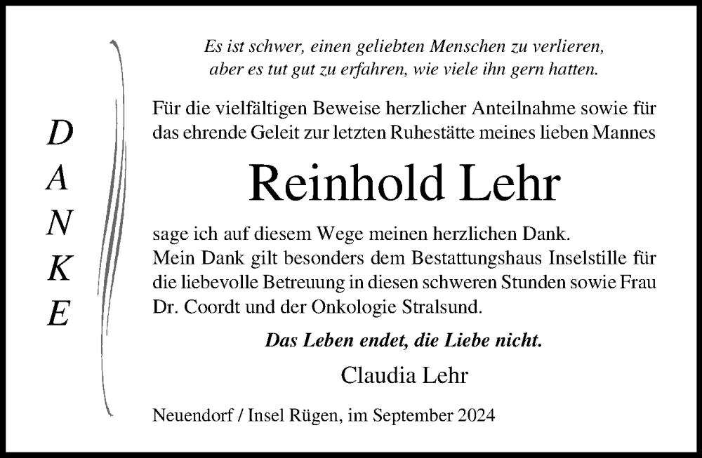  Traueranzeige für Reinhold Lehr vom 05.10.2024 aus Odenwälder Echo