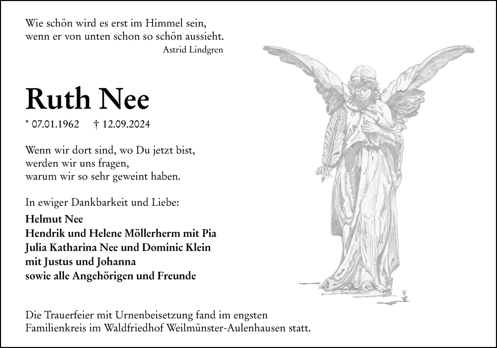  Traueranzeige für Ruth Nee vom 12.10.2024 aus Weilburger Tageblatt
