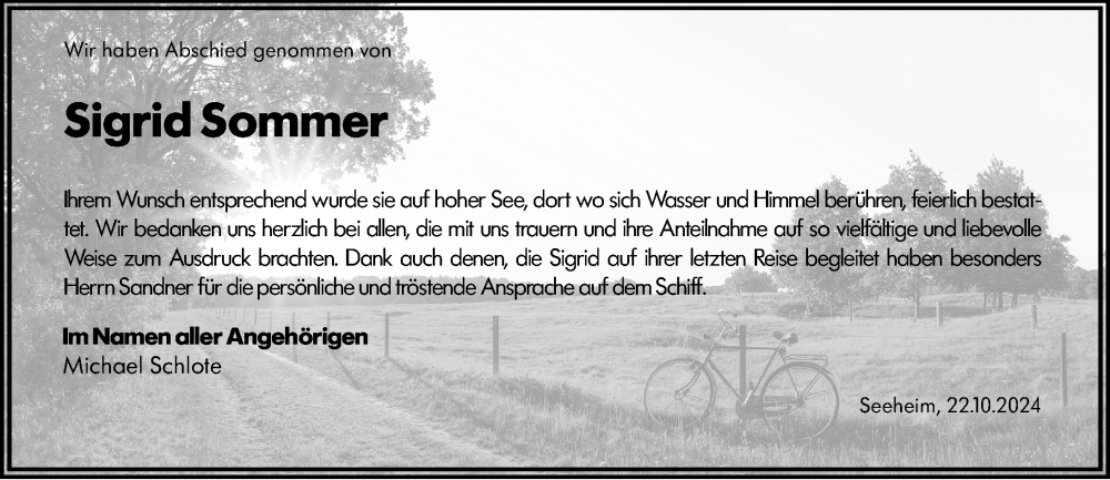  Traueranzeige für Sigrid Sommer vom 24.10.2024 aus Bergsträßer Anzeiger