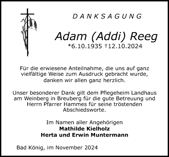 Traueranzeige von Adam Reeg von Odenwälder Echo