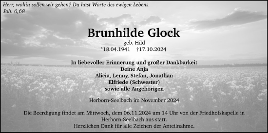 Traueranzeige von Brunhilde Glock von Dill Block