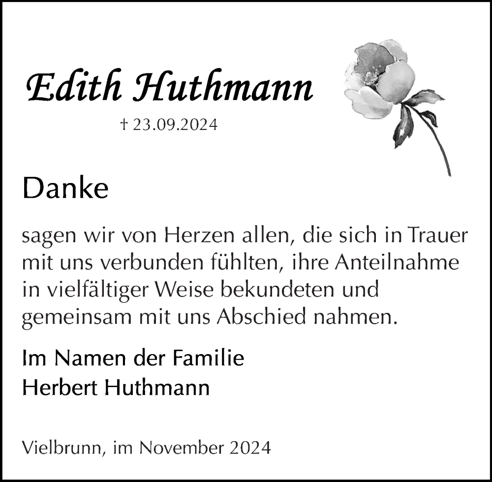  Traueranzeige für Edith Huthmann vom 16.11.2024 aus Odenwälder Echo