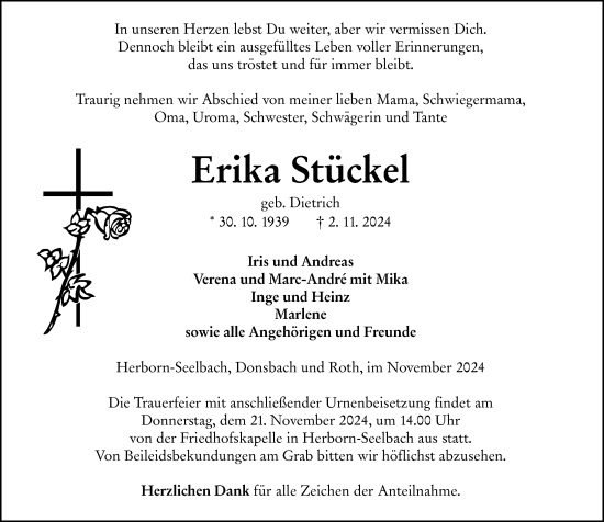 Traueranzeige von Erika Stöckel von Dill Block