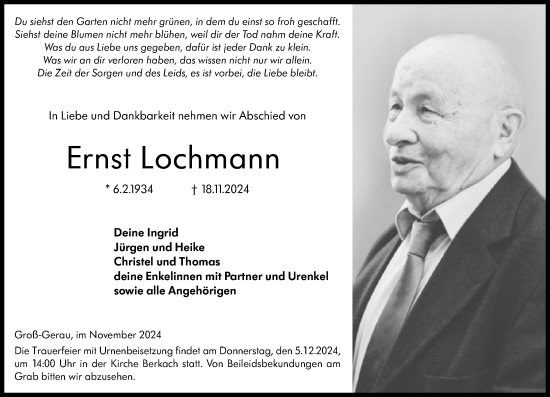 Traueranzeige von Ernst Lochmann von Groß-Gerauer Echo