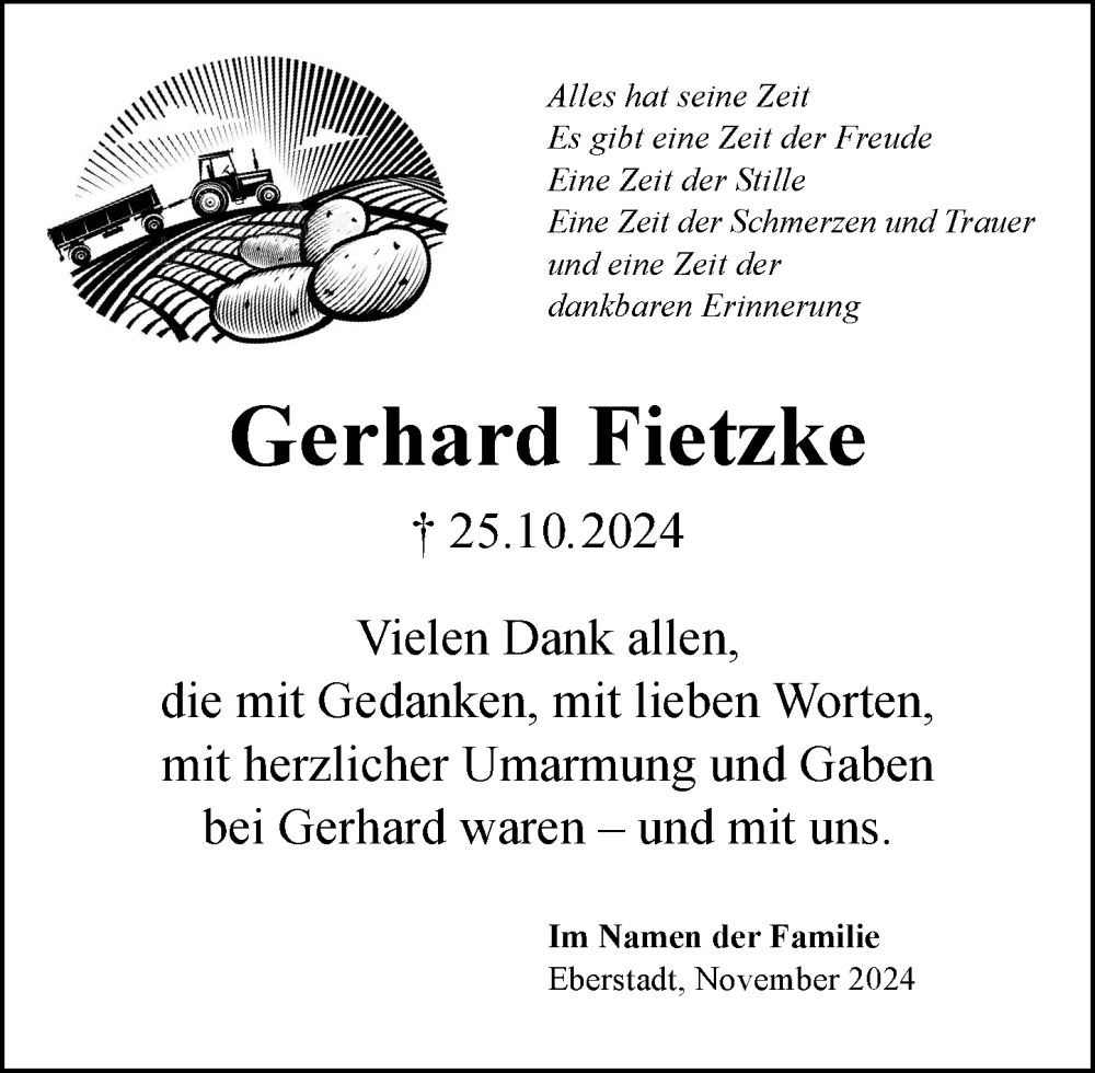  Traueranzeige für Gerhard Fietzke vom 16.11.2024 aus Darmstädter Echo