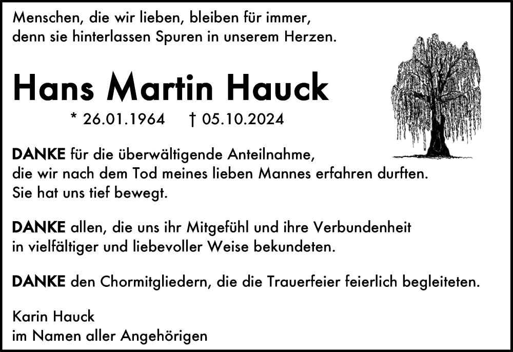  Traueranzeige für Hans Martin Hauck vom 23.11.2024 aus Darmstädter Echo