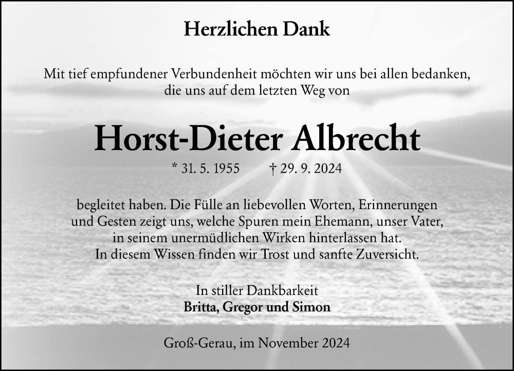  Traueranzeige für Horst-Dieter Albrecht vom 02.11.2024 aus Groß-Gerauer Echo