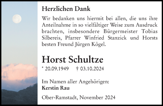 Traueranzeige von Horst Schultze von Darmstädter Echo