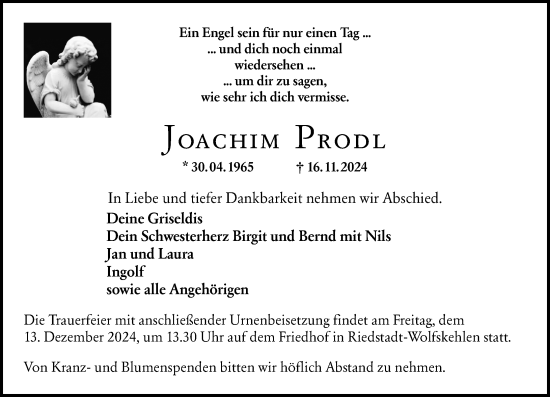 Traueranzeige von Joachim Prodl von Groß-Gerauer Echo
