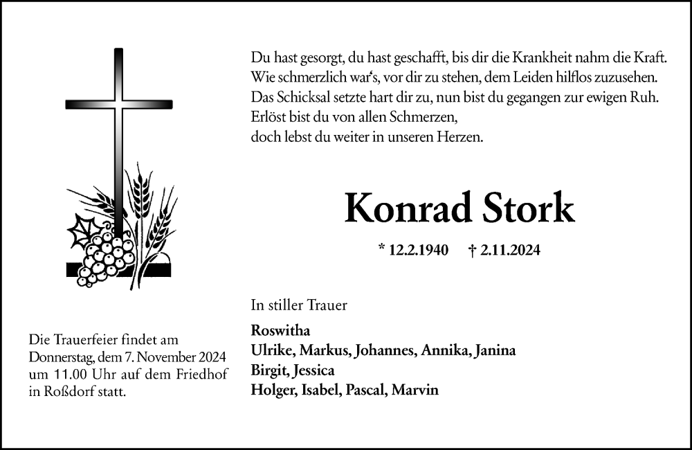  Traueranzeige für Konrad Stork vom 05.11.2024 aus Darmstädter Echo