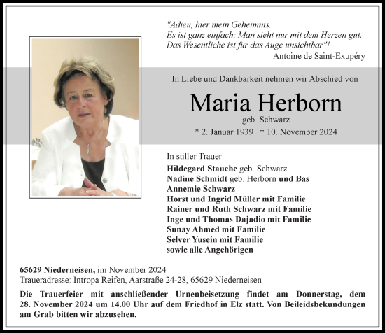 Traueranzeige von Maria Herborn von Nassauische Neue Presse