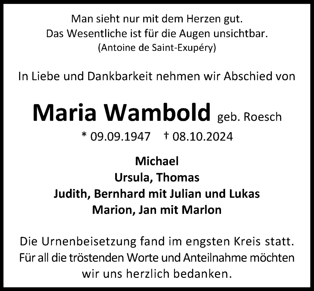  Traueranzeige für Maria Wambold vom 02.11.2024 aus Darmstädter Echo