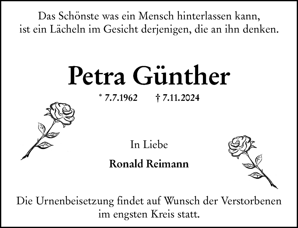  Traueranzeige für Petra Günther vom 16.11.2024 aus Wiesbadener Kurier