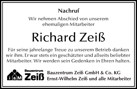 Traueranzeige von Richard Zeiß von Starkenburger Echo