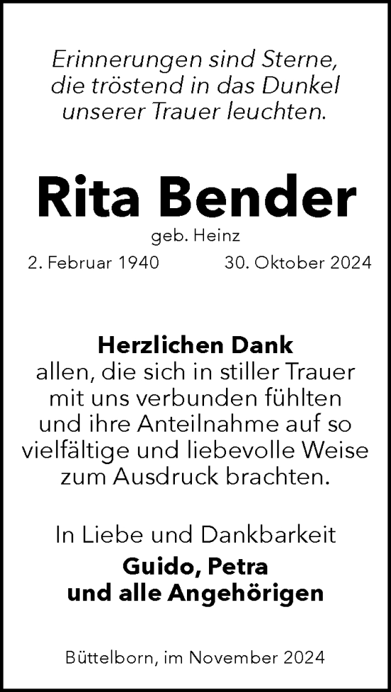 Traueranzeige von Rita Bender von Groß-Gerauer Echo