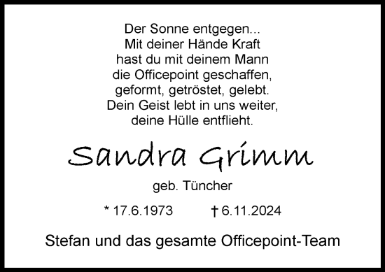 Traueranzeige von Sandra Grimm von Dieburger Anzeiger/Groß-Zimmerner Lokal-Anzeiger