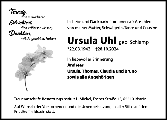 Traueranzeige von Ursula Uhl von Idsteiner Land/Untertaunus