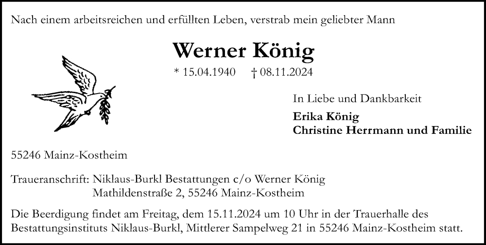  Traueranzeige für Werner König vom 13.11.2024 aus Allgemeine Zeitung Mainz