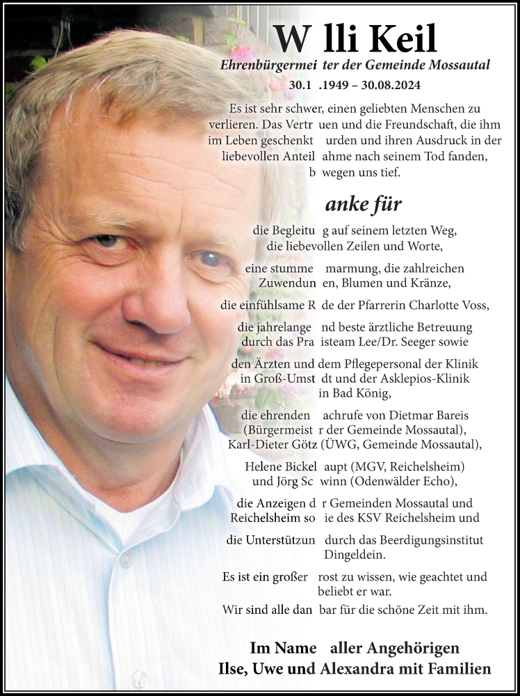  Traueranzeige für Willi Keil vom 02.11.2024 aus Odenwälder Echo