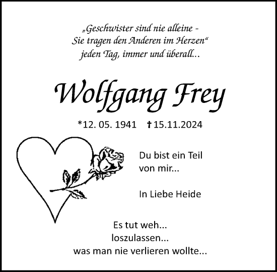 Traueranzeige von Wolfgang Frey von Allgemeine Zeitung Mainz