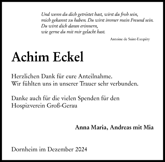 Traueranzeige von Achim Eckel von Groß-Gerauer Echo